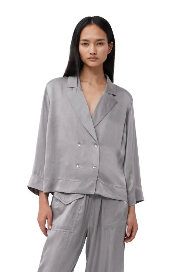 Clothing GANNI Tops Grey Washed Satin Shirt Frost Gray