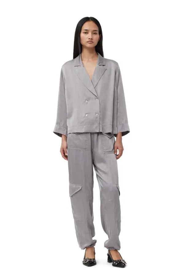 Clothing GANNI Tops Grey Washed Satin Shirt Frost Gray