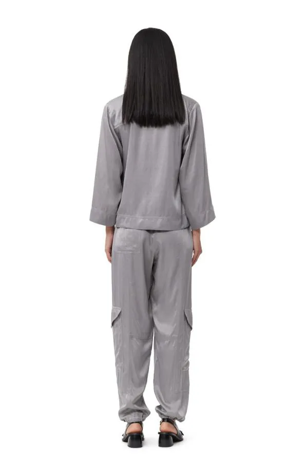 Clothing GANNI Tops Grey Washed Satin Shirt Frost Gray