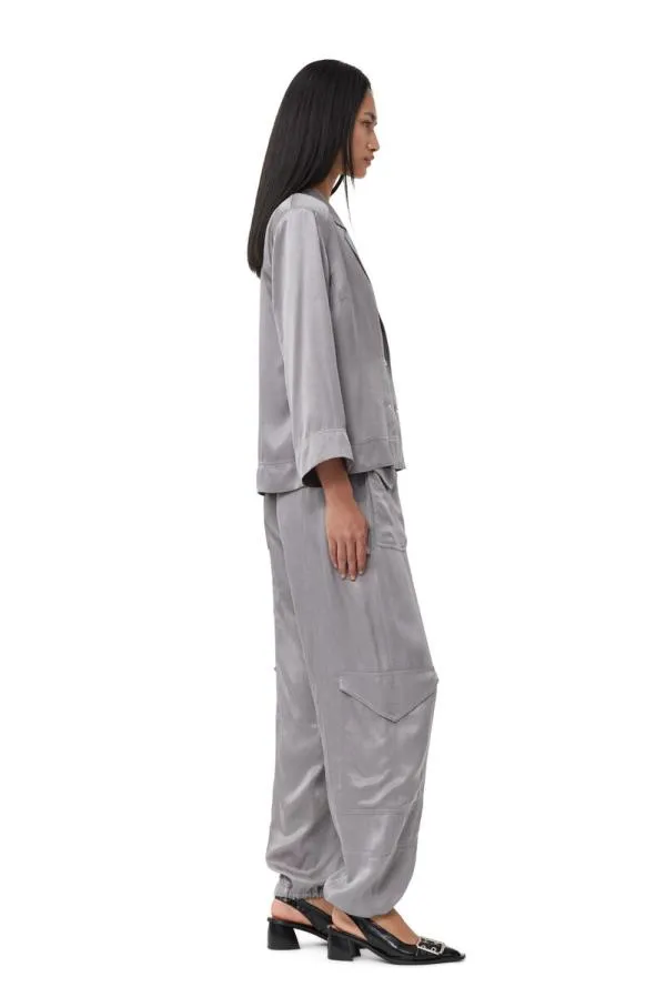 Clothing GANNI Tops Grey Washed Satin Shirt Frost Gray