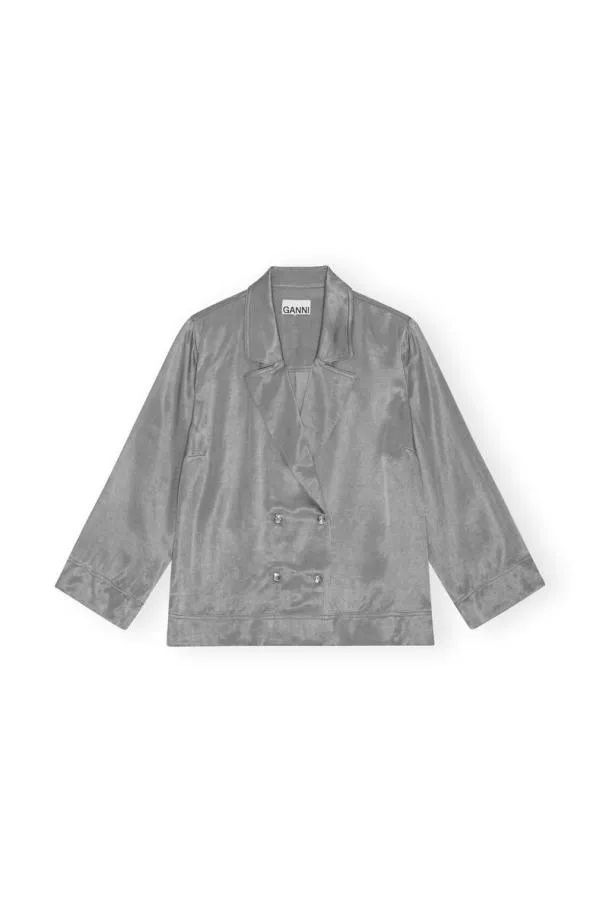 Clothing GANNI Tops Grey Washed Satin Shirt Frost Gray