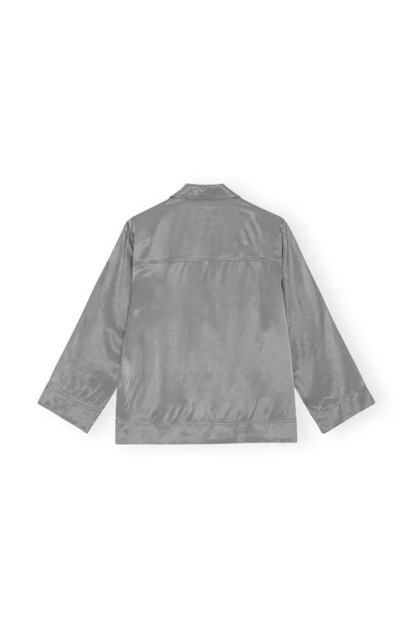 Clothing GANNI Tops Grey Washed Satin Shirt Frost Gray