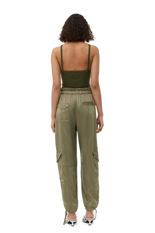 Clothing GANNI Tops Merino Lace Strap Top Dusty Olive