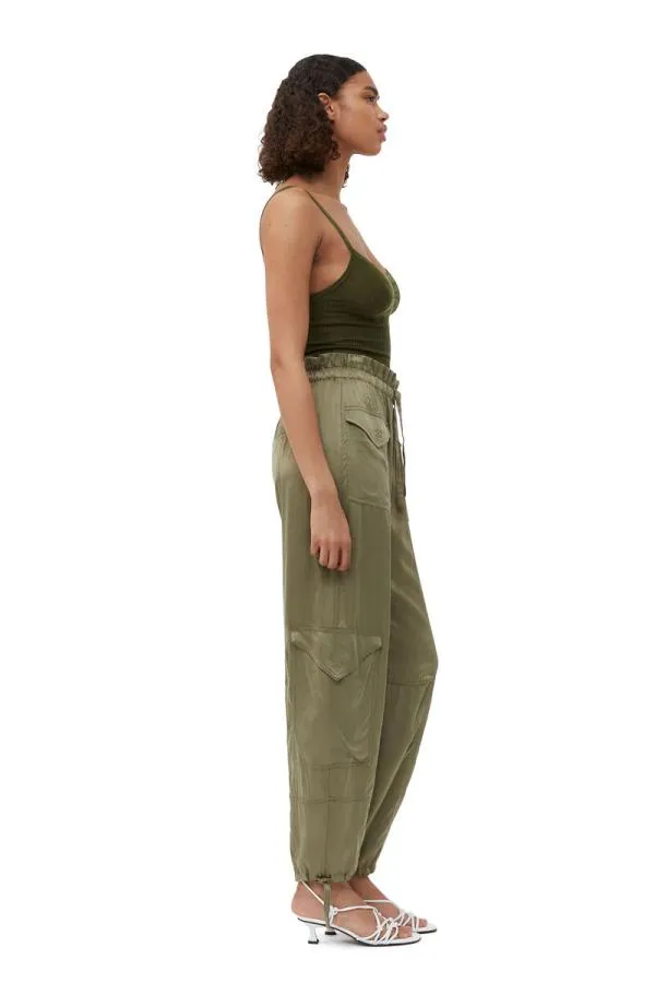 Clothing GANNI Tops Merino Lace Strap Top Dusty Olive