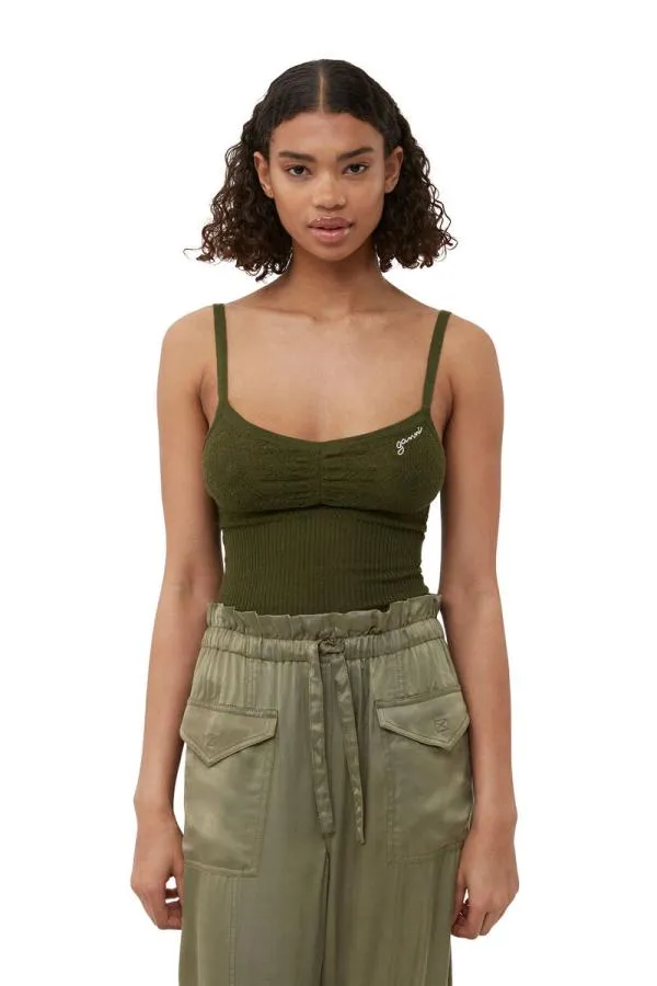 Clothing GANNI Tops Merino Lace Strap Top Dusty Olive