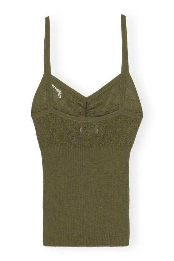 Clothing GANNI Tops Merino Lace Strap Top Dusty Olive