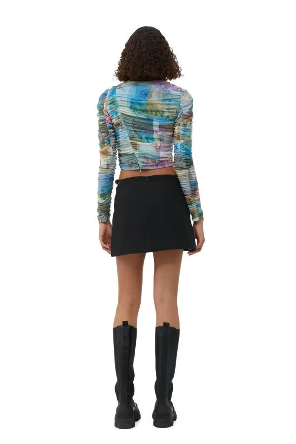 Clothing GANNI Tops Printed Mesh Ruched Blouse Wild Orchid Clothing GANNI Tops Printed Mesh Ruched Blouse Wild Orchid