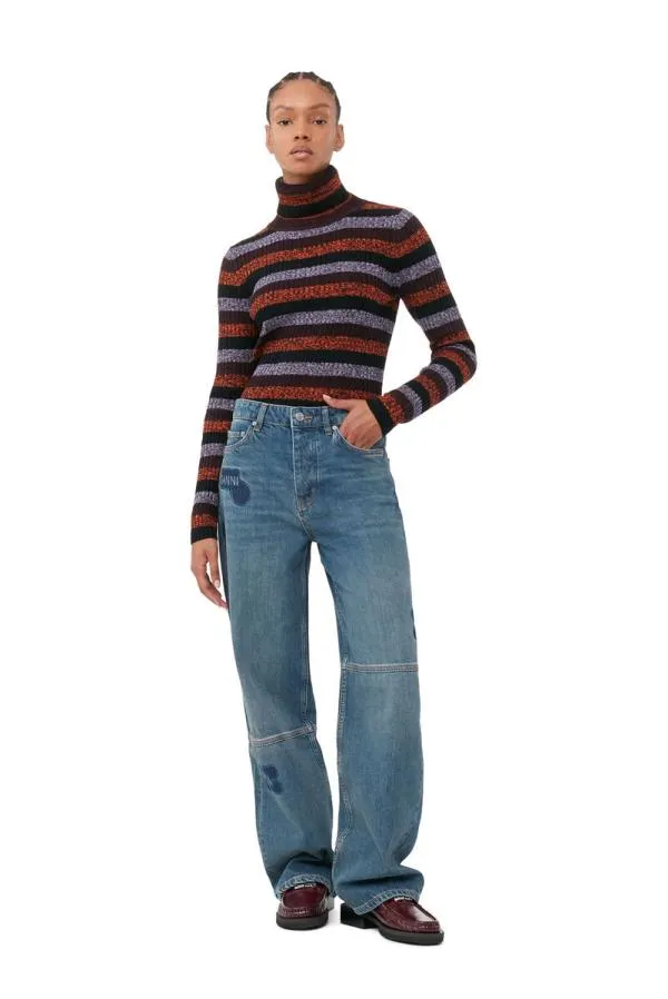 Clothing GANNI Tops Striped Merino Rib Open Back High Neck Multicolour