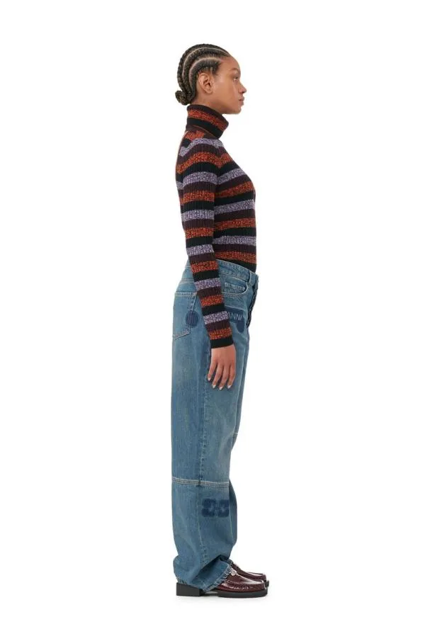 Clothing GANNI Tops Striped Merino Rib Open Back High Neck Multicolour Clothing GANNI Tops Striped Merino Rib Open Back High Neck Multicolour