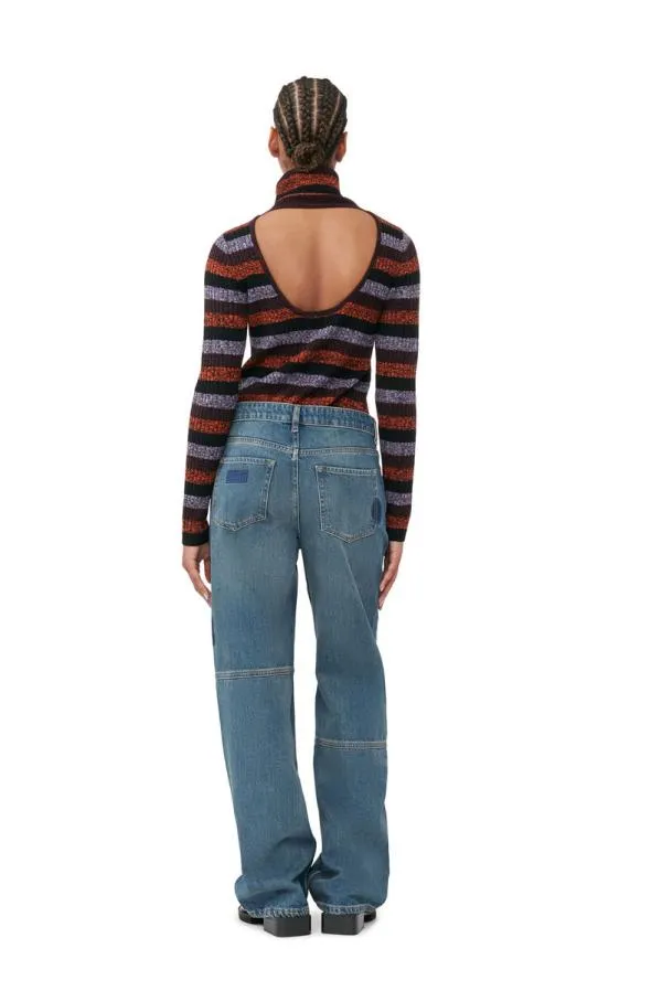 Clothing GANNI Tops Striped Merino Rib Open Back High Neck Multicolour Clothing GANNI Tops Striped Merino Rib Open Back High Neck Multicolour
