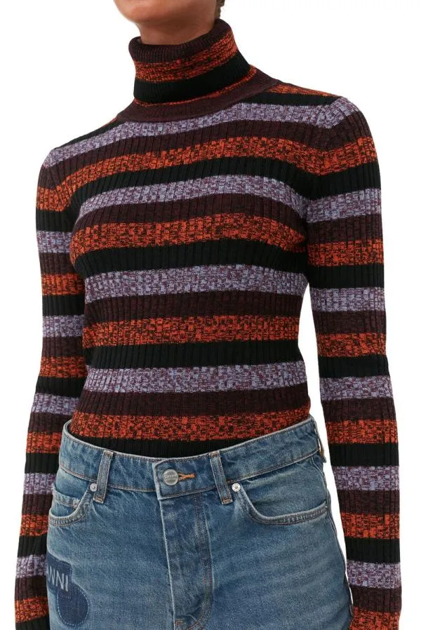 Clothing GANNI Tops Striped Merino Rib Open Back High Neck Multicolour Clothing GANNI Tops Striped Merino Rib Open Back High Neck Multicolour