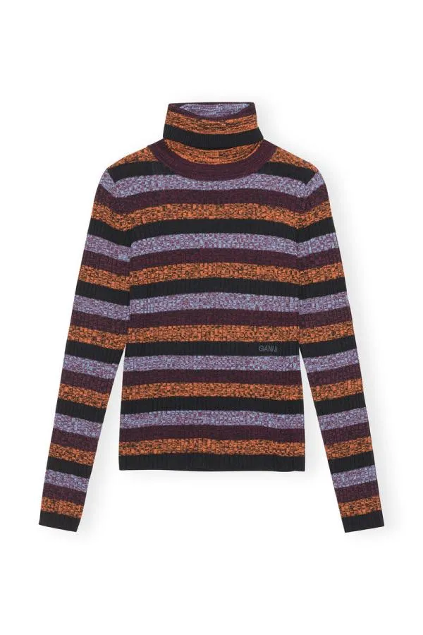 Clothing GANNI Tops Striped Merino Rib Open Back High Neck Multicolour Clothing GANNI Tops Striped Merino Rib Open Back High Neck Multicolour