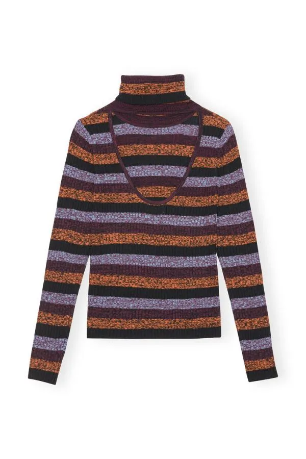 Clothing GANNI Tops Striped Merino Rib Open Back High Neck Multicolour Clothing GANNI Tops Striped Merino Rib Open Back High Neck Multicolour