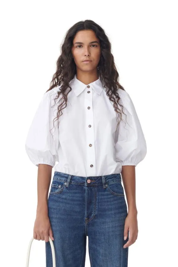 Clothing GANNI Tops White Cotton Poplin Shirt Bright White