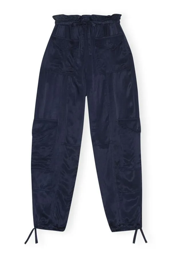 Clothing GANNI Trousers Blue Washed Satin Trousers Sky Captain
