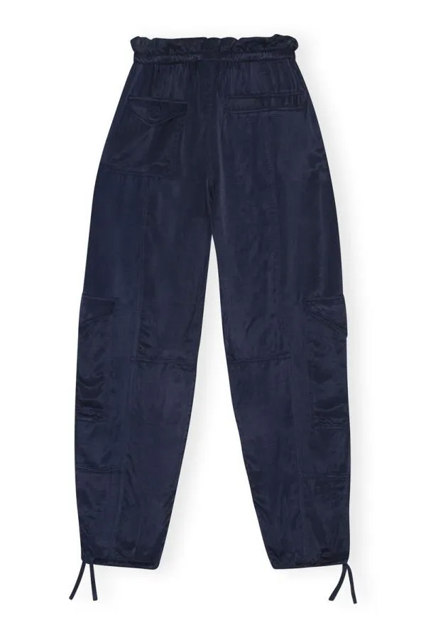 Clothing GANNI Trousers Blue Washed Satin Trousers Sky Captain