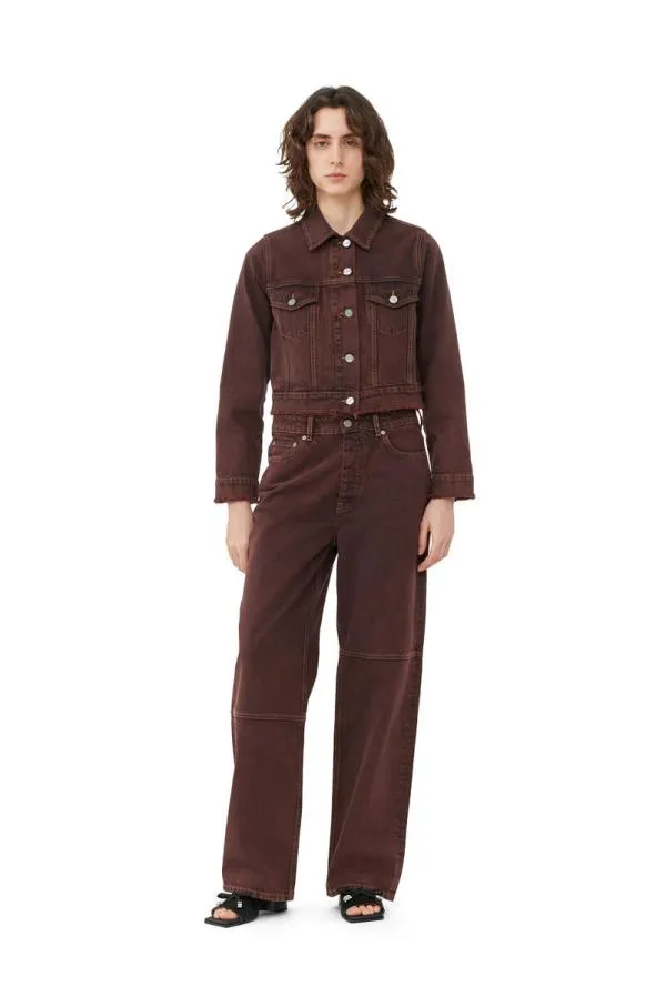 Clothing GANNI Trousers Overdyed Bleach Denim Izey Shaved Chocolate