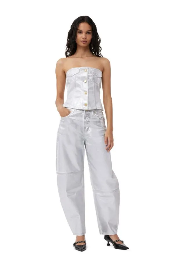 Clothing GANNI Trousers Silver Foil Stary Jeans Bright White