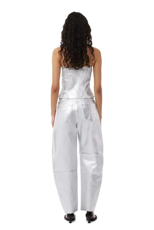Clothing GANNI Trousers Silver Foil Stary Jeans Bright White Clothing GANNI Trousers Silver Foil Stary Jeans Bright White