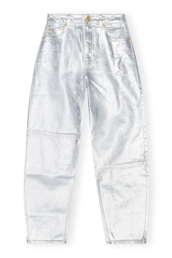 Clothing GANNI Trousers Silver Foil Stary Jeans Bright White Clothing GANNI Trousers Silver Foil Stary Jeans Bright White