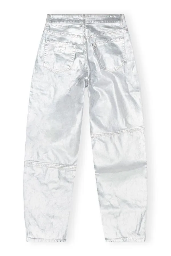 Clothing GANNI Trousers Silver Foil Stary Jeans Bright White Clothing GANNI Trousers Silver Foil Stary Jeans Bright White