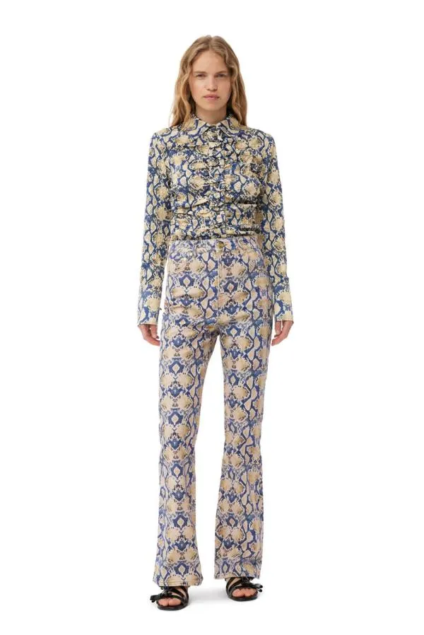Clothing GANNI Trousers Snake Printed Iry Jeans Safari