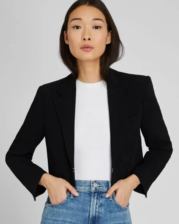 Club Monaco Blazers and Suiting Cropped Crepe Blazer Black 8211 Women
