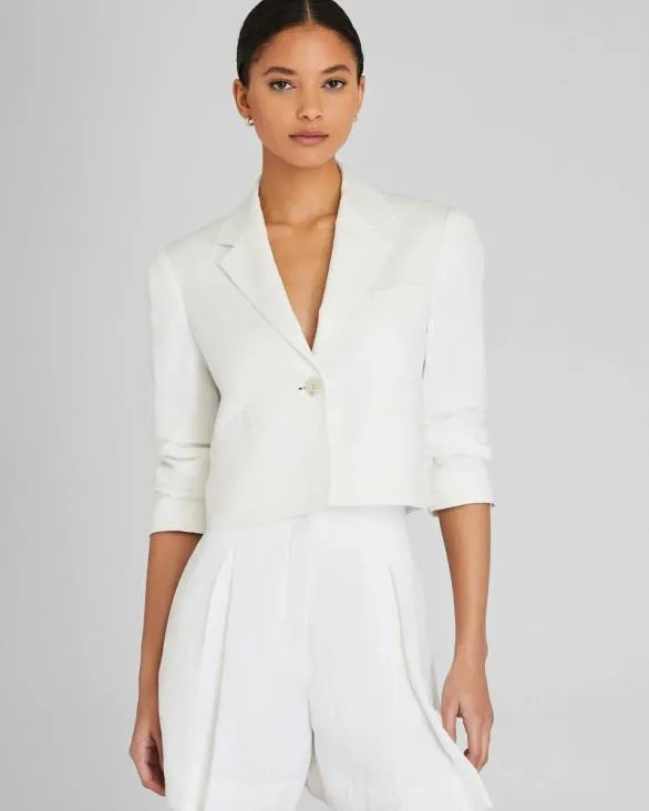 Club Monaco Blazers and Suiting Cropped Linen Blend Blazer Off White 8211 Women