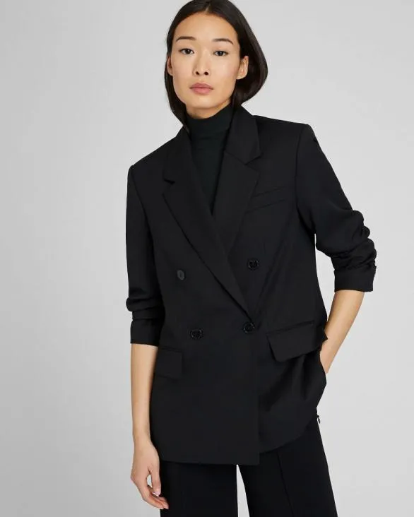 Club Monaco Blazers and Suiting Lightweight Wool Relaxed Double Breasted Blazer Black 8211 Women
