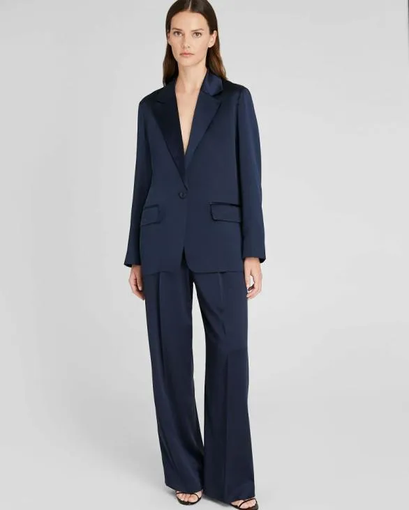 Club Monaco Blazers and Suiting Silk Charmeuse Relaxed Blazer Navy 8211 Women