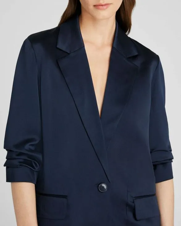 Club Monaco Blazers and Suiting Silk Charmeuse Relaxed Blazer Navy 8211 Women