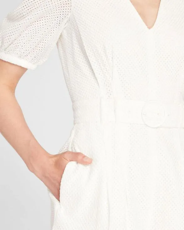 Club Monaco Dresses and Jumpsuits Belted Puff Sleeve Eyelet Romper White 8211 Women
