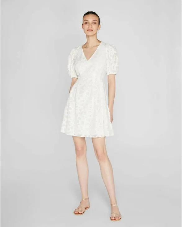 Club Monaco Dresses and Jumpsuits Textured Puff Sleeve VNeck Dress Blanc De Blanc 8211 Women