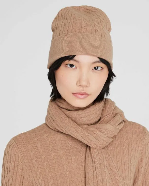 Club Monaco Hats Scarves and Gloves CableKnit Cashmere Hat Camel 8211 Women