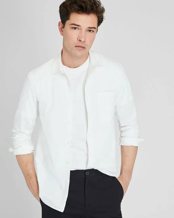 Club Monaco Shirts Long Sleeve Pique Oxford Knit Shirt Pure White 8211 Men