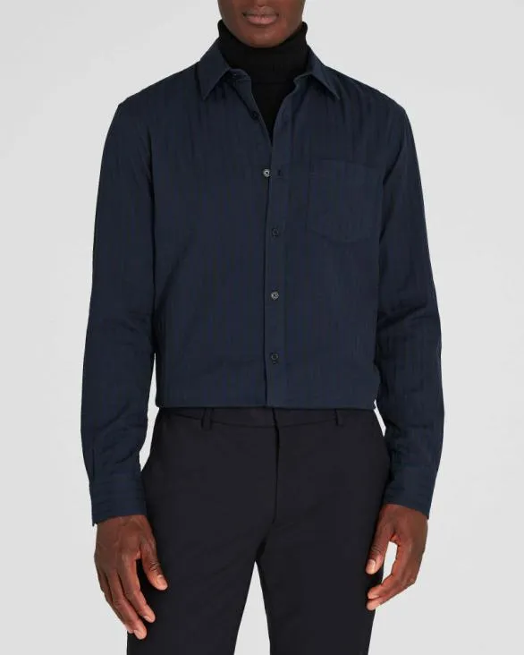 Club Monaco Shirts LongSleeve Textured Stripe Shirt Navy Base 8211 Men