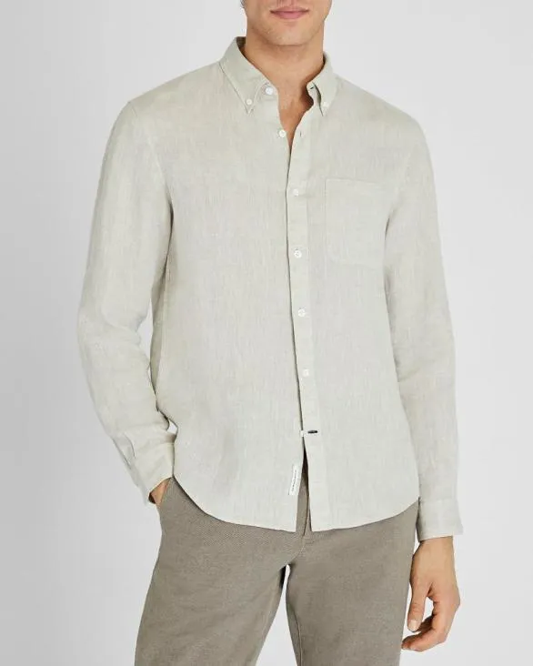 Club Monaco Shirts Slim LongSleeve ButtonDown Linen Shirt Beige Mix 8211 Men