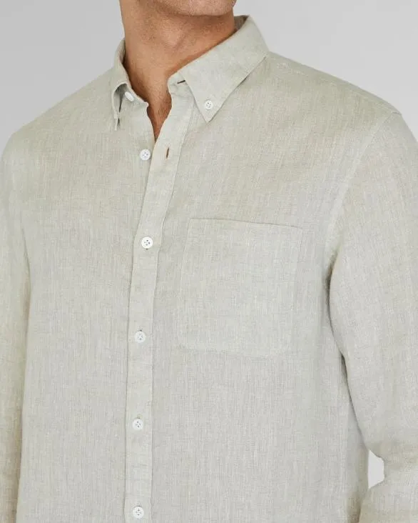 Club Monaco Shirts Slim LongSleeve ButtonDown Linen Shirt Beige Mix 8211 Men