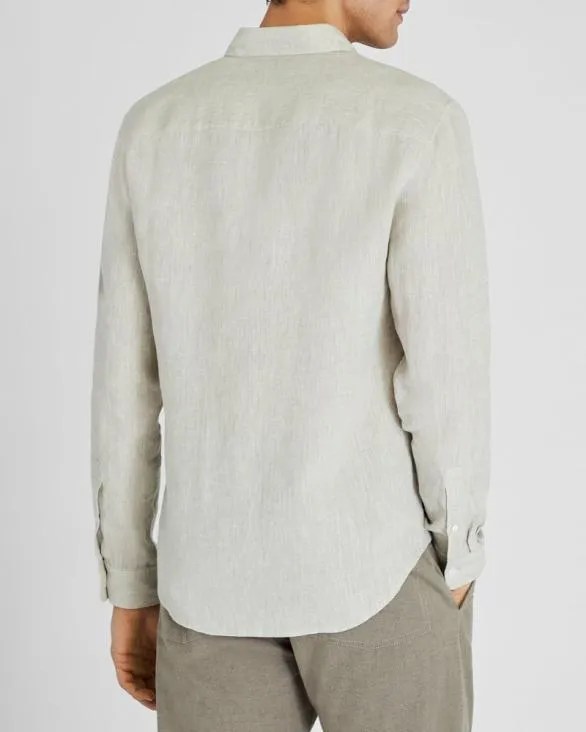 Club Monaco Shirts Slim LongSleeve ButtonDown Linen Shirt Beige Mix 8211 Men