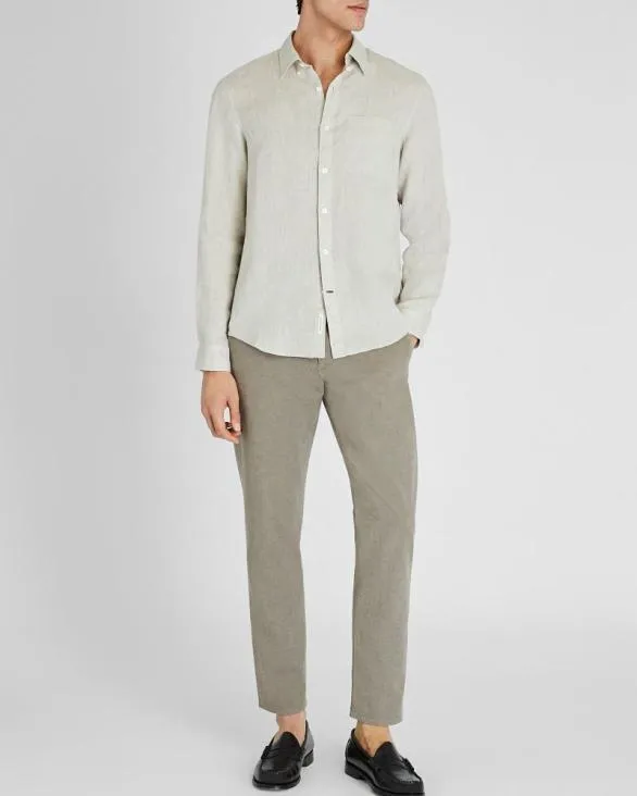Club Monaco Shirts Slim LongSleeve ButtonDown Linen Shirt Beige Mix 8211 Men