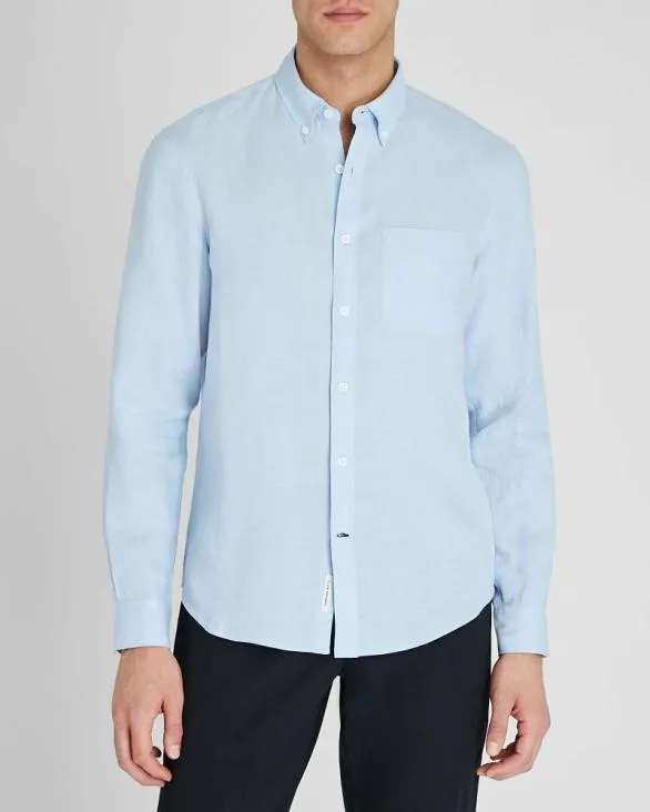 Club Monaco Shirts Slim LongSleeve ButtonDown Linen Shirt Light Blue 8211 Men