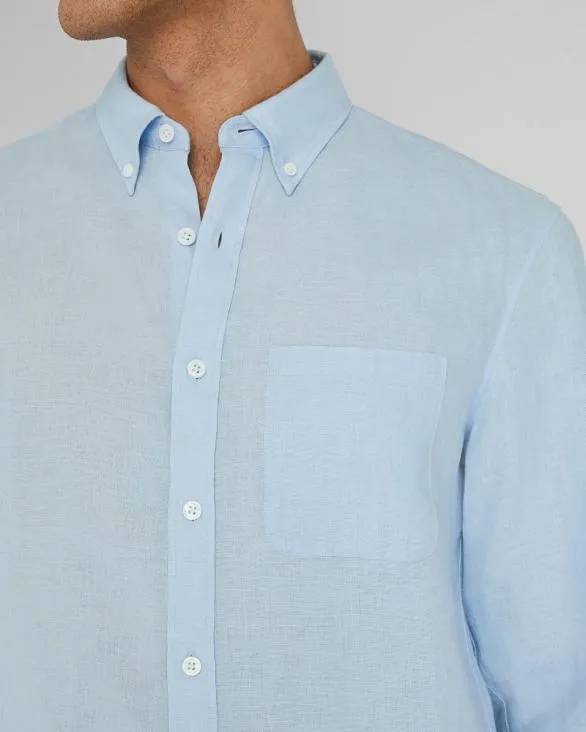 Club Monaco Shirts Slim LongSleeve ButtonDown Linen Shirt Light Blue 8211 Men