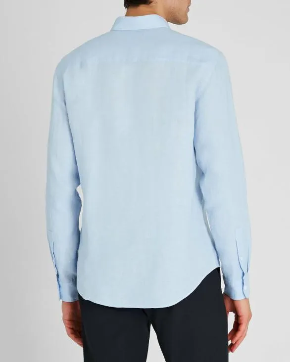 Club Monaco Shirts Slim LongSleeve ButtonDown Linen Shirt Light Blue 8211 Men