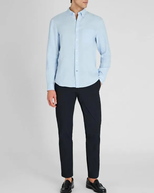 Club Monaco Shirts Slim LongSleeve ButtonDown Linen Shirt Light Blue 8211 Men