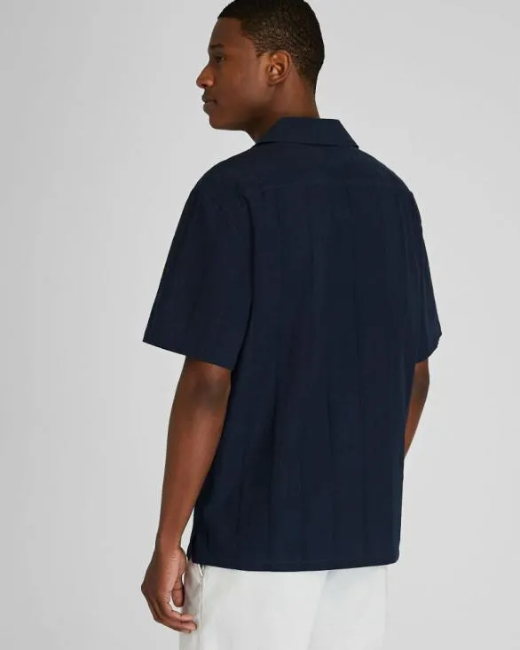 Club Monaco Shirts Textured Short Sleeve Camp Collar Shirt Navy 8211 Men