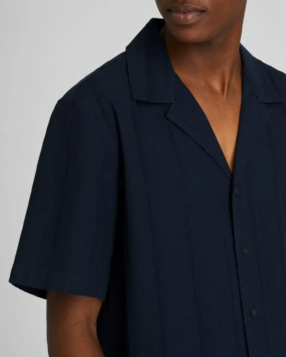 Club Monaco Shirts Textured Short Sleeve Camp Collar Shirt Navy 8211 Men