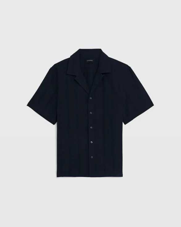 Club Monaco Shirts Textured Short Sleeve Camp Collar Shirt Navy 8211 Men