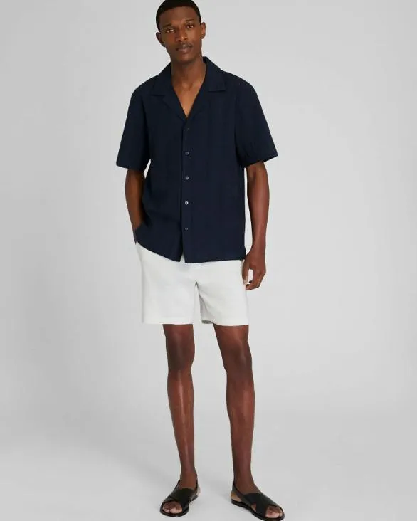 Club Monaco Shirts Textured Short Sleeve Camp Collar Shirt Navy 8211 Men