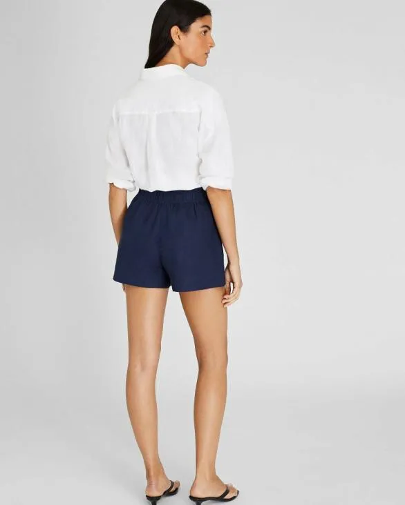 Club Monaco Shorts Linen Blend PullOn Short Navy 8211 Women