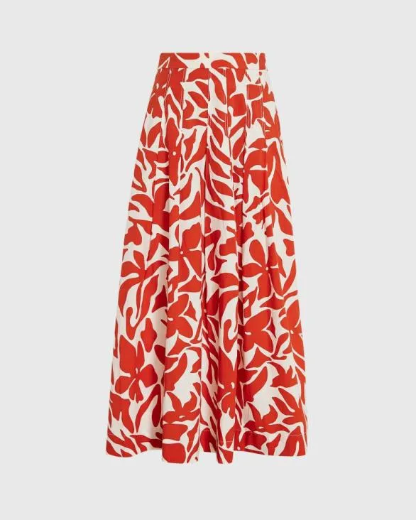 Club Monaco Skirts Printed Midi Box Pleat Skirt Ruby Wine 8211 Women